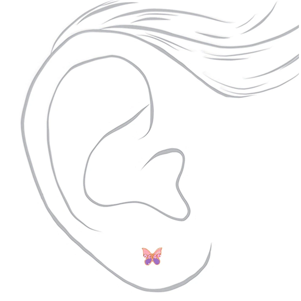 C LUXE by Claire's 18kt Rose Gold Plated Pink & Purple Butterfly Stud Earrings