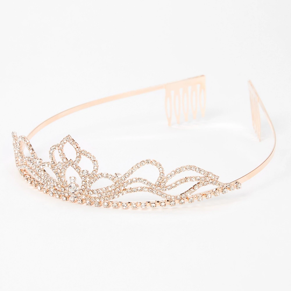 Rose Gold Rhinestone Lotus Flower Mini Tiara