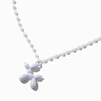 Iridescent Balloon Animal Pearl Chain Pendant Necklace