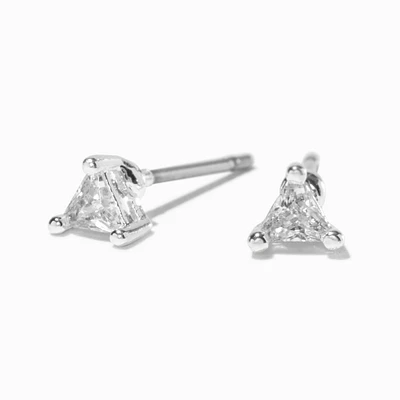 Silver-tone Cubic Zirconia 3mm Trillion Stud Earrings