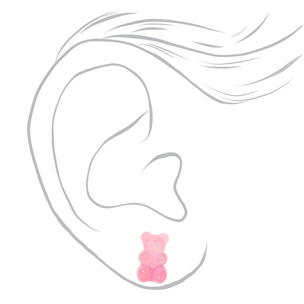 Pink 0.5" Gummy Bears® Glow In The Dark Stud Earrings