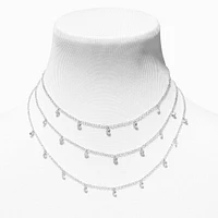 Silver-tone Cubic Zirconia Confetti Multi-Strand Necklace