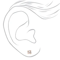 Rose Gold-tone Cubic Zirconia 3mm, 4mm, & 5mm Round Stud Earrings - 3 Pack