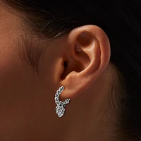 Silver-tone Twisted Crystal Pavé Heart Charm Hoop Earrings
