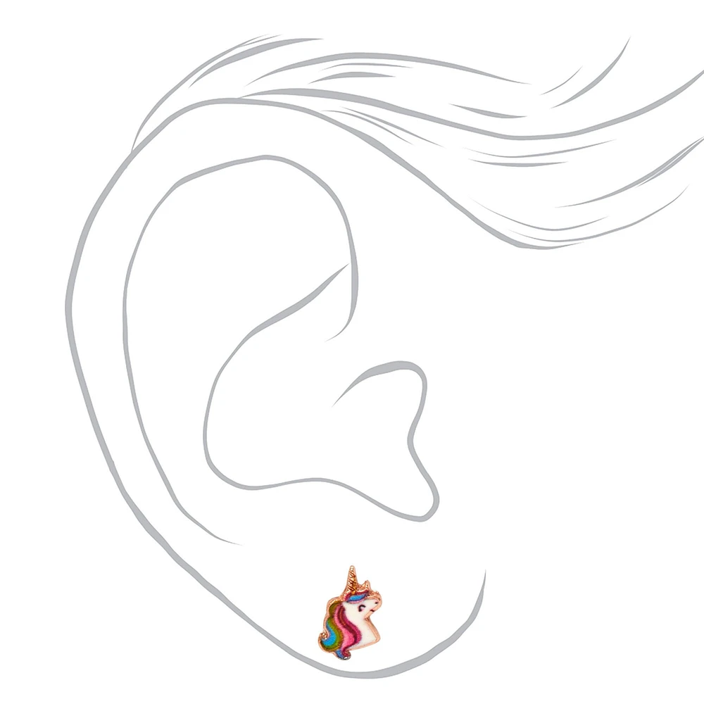 18k Rose Gold Plated Miss Glitter the Unicorn Stud Earrings