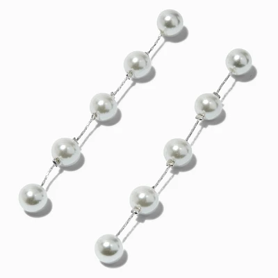 Silver-tone Pearl Column 3.5" Drop Earrings