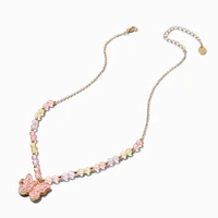 Pink Beaded Butterfly Locket Necklace