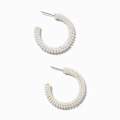 White Beaded Hoop Earrings