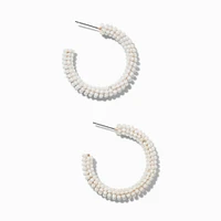 White Beaded Hoop Earrings