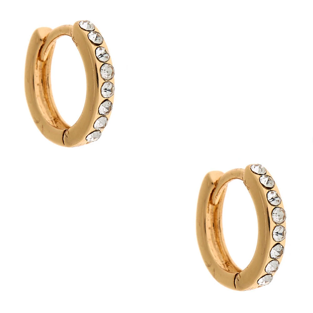 Gold-tone Crystal 10mm Huggie Hoop Earrings