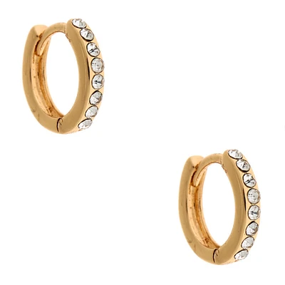 Gold-tone Crystal 10mm Huggie Hoop Earrings
