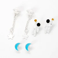 Astronaut Star Moon Stud & Drop Earrings - 3 Pack