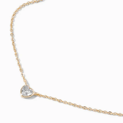 Gold-tone Cubic Zirconia Heart Pendant Necklace