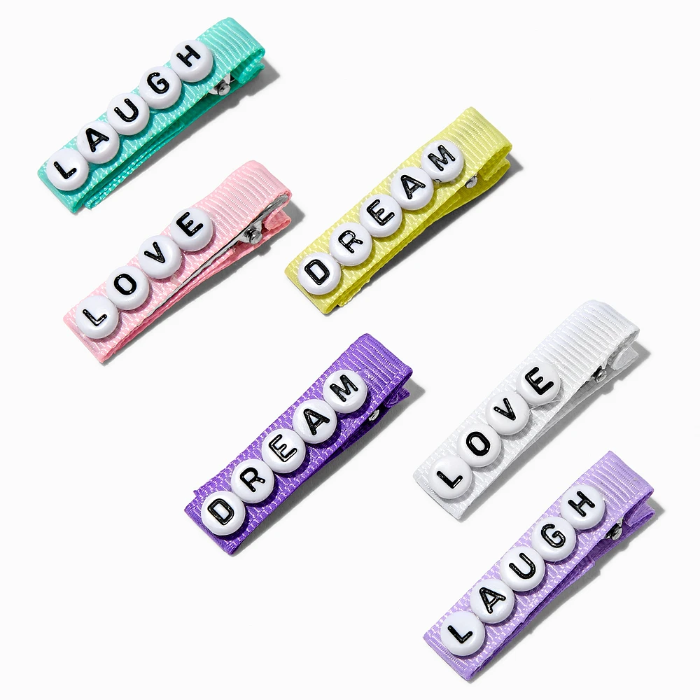 Claire's Club Pastel Ribbon Affirmation Hair Clips - 6 Pack