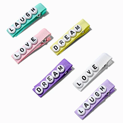 Claire's Club Pastel Ribbon Affirmation Hair Clips - 6 Pack