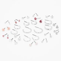 Silver-tone Pretty Pink Earrings Set - 20 Pack