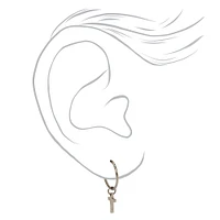 C LUXE by Claire's Silver-tone Titanium 10mm Mini Cross Hoop Earrings