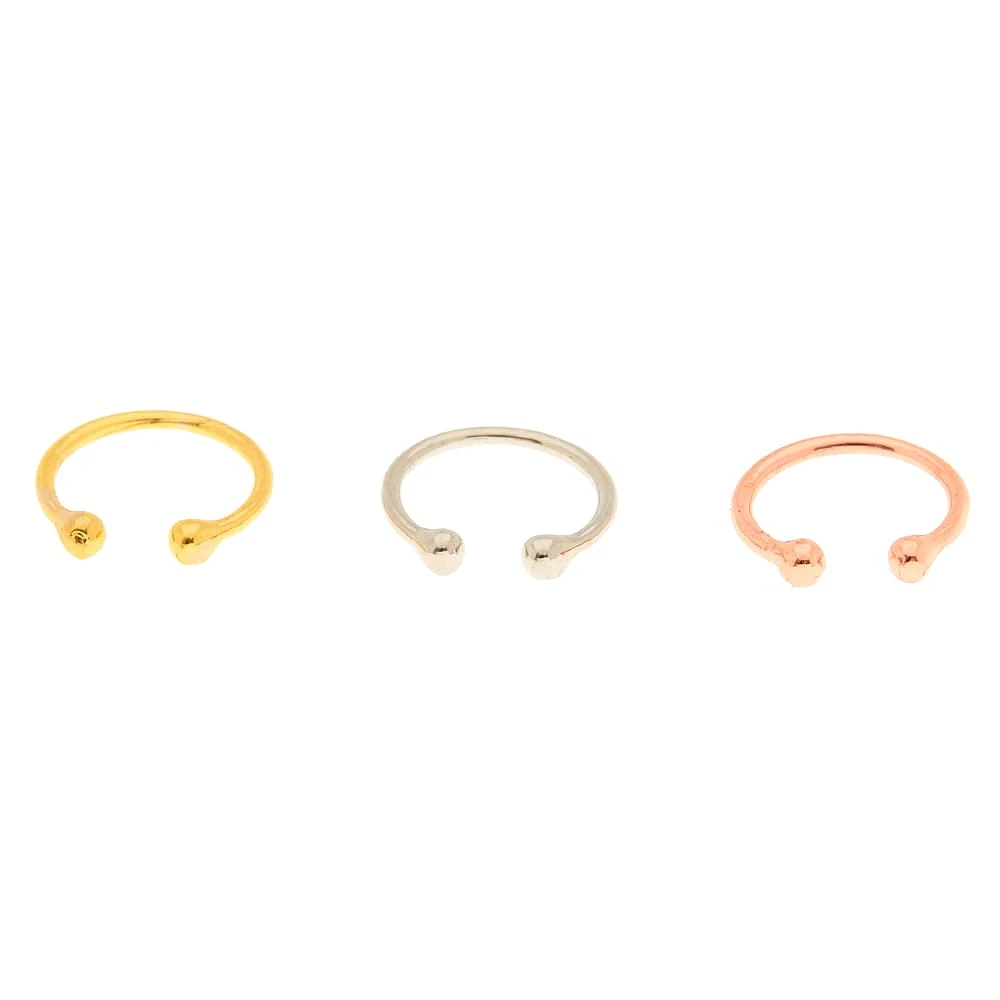 Mixed Metal Faux Hoop Nose Rings - 3 Pack