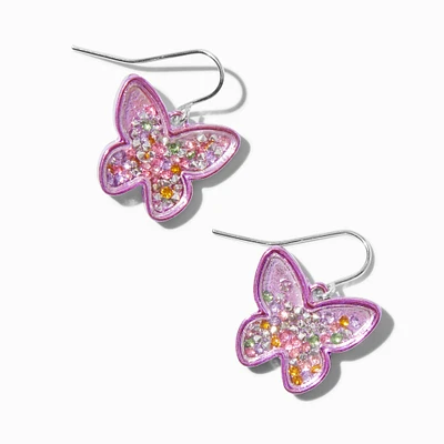Pink Butterfly Confetti Shaker Drop Earrings