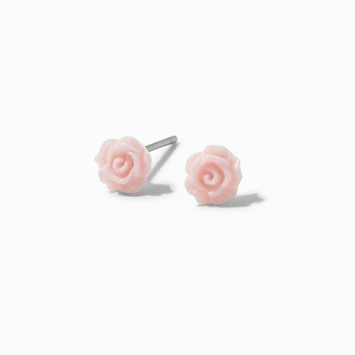 Blush Pink Carved Rose Stud Earrings