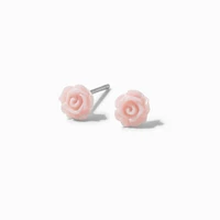 Blush Pink Carved Rose Stud Earrings