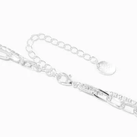 Silver Crystal & Paperclip Chain Multi-Strand Necklace