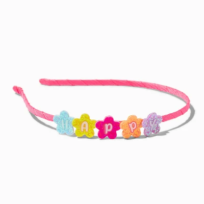 Claire's Club ''Happy'' Glitter Flower Headband