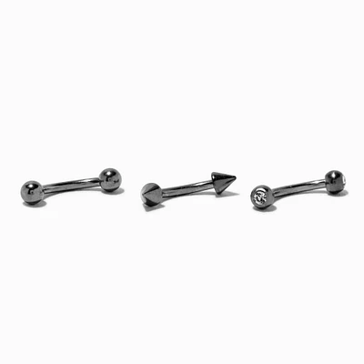 Titanium Cubic Zirconia 16G Tri-Stud Rook Earrings - 3 Pack