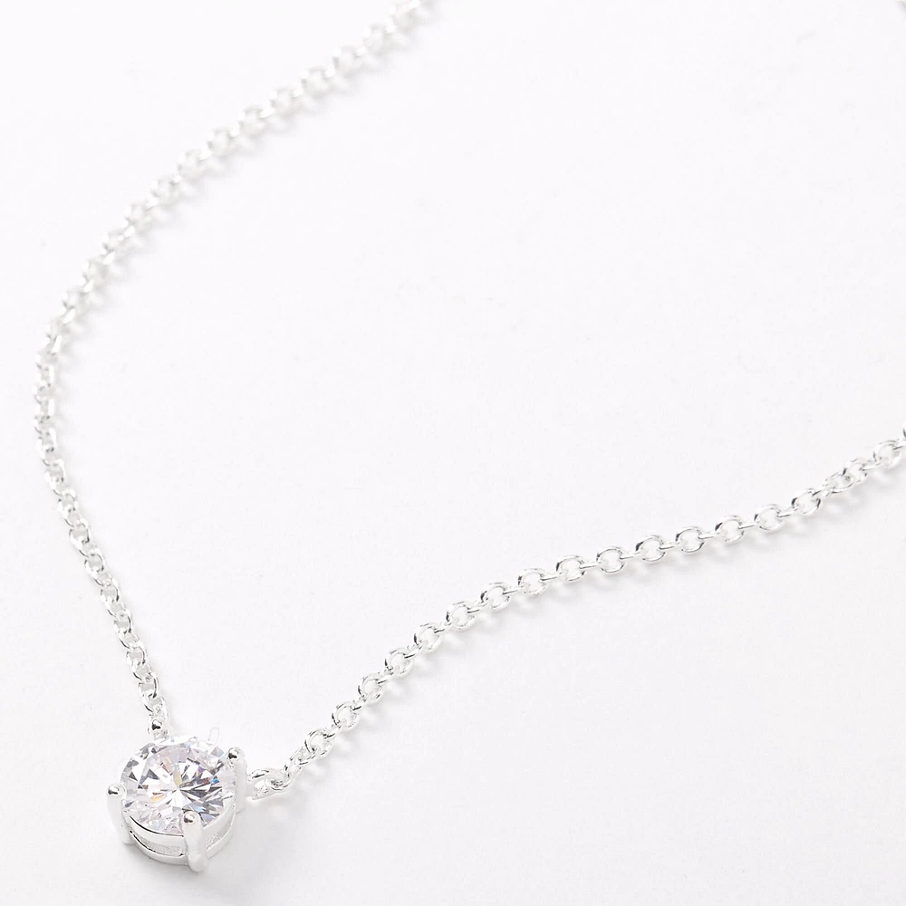 Silver-tone Cubic Zirconia 6mm Pendant Necklace