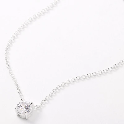 Silver-tone Cubic Zirconia 6mm Pendant Necklace
