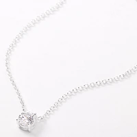 Silver-tone Cubic Zirconia 6mm Pendant Necklace