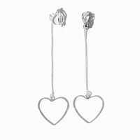 Silver-tone Linear Heart Clip-On Drop Earrings