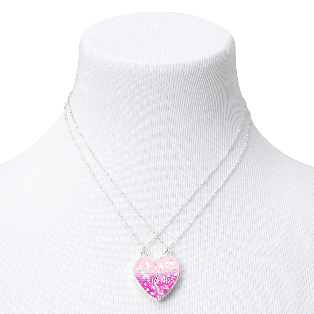 Best Friends Glow The Dark Pink Confetti Split Heart Necklaces - 2 Pack