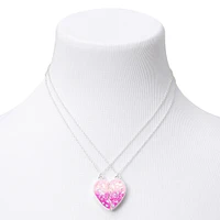 Best Friends Glow The Dark Pink Confetti Split Heart Necklaces - 2 Pack