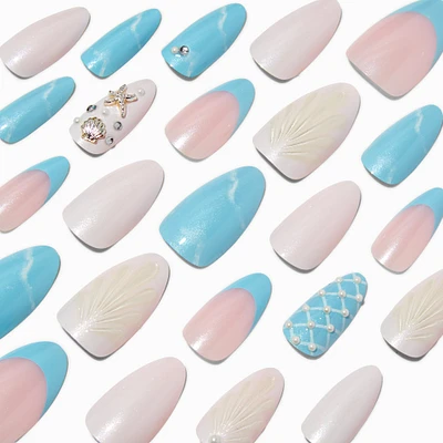 Blue Mermaid Almond Vegan Faux Nail Set - 24 Pack