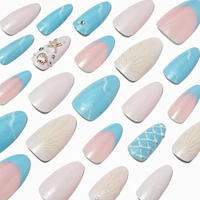 Blue Mermaid Almond Vegan Faux Nail Set - 24 Pack