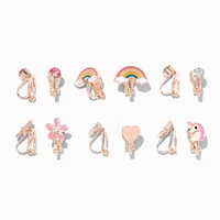 Rose Gold-tone Embellished Rainbow Clip-On Earrings - 6 Pack