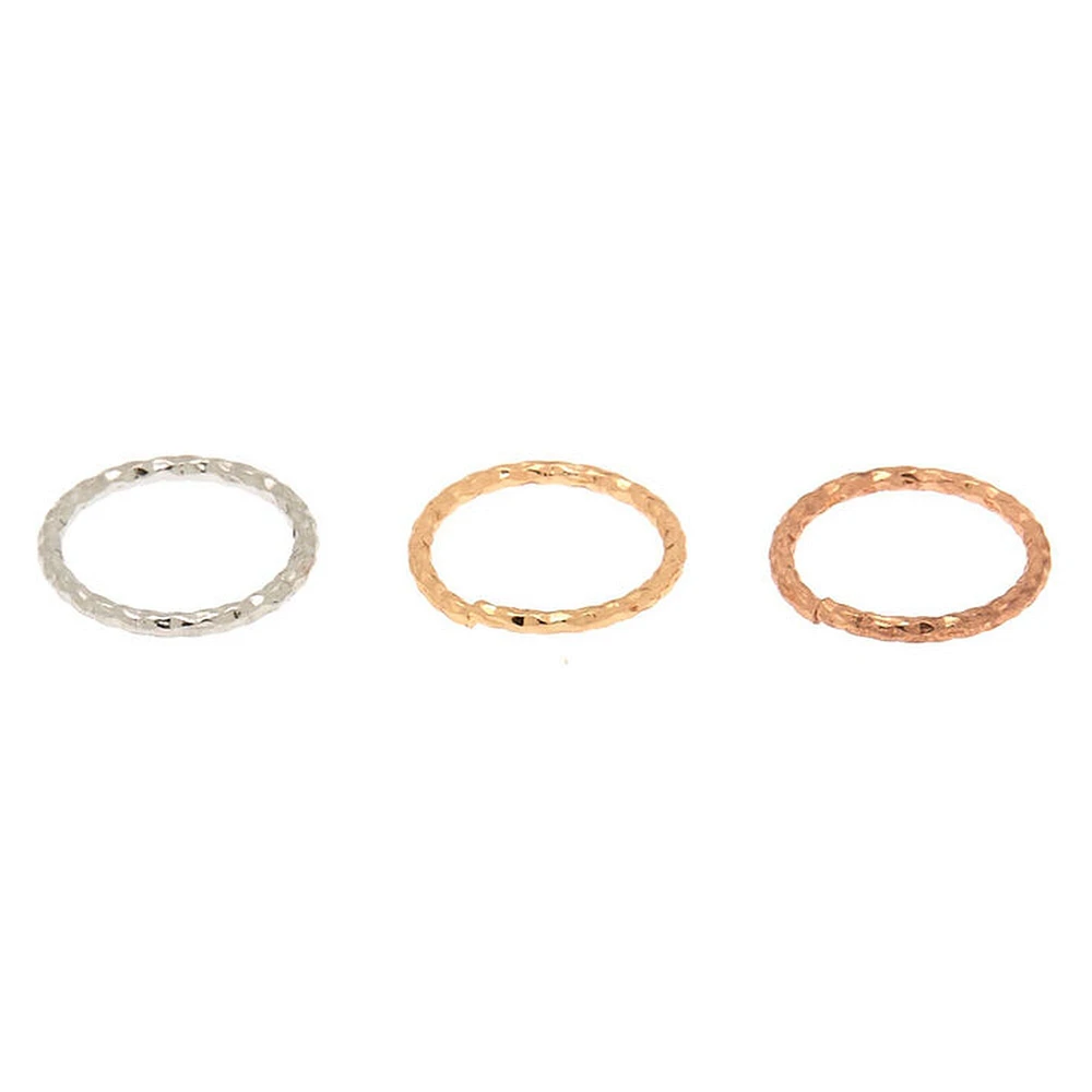 20G Mixed Metal Stainless Steel Textured Hoop Nose Rings - 3 Pack