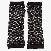 Black Rhinestone Fishnet Arm Warmers