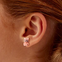 Pink Fuzzy Cat Stud Earrings