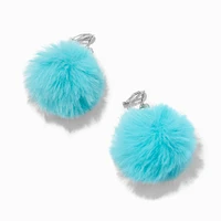 Teal Pom Pom 1.5" Clip-On Drop Earrings