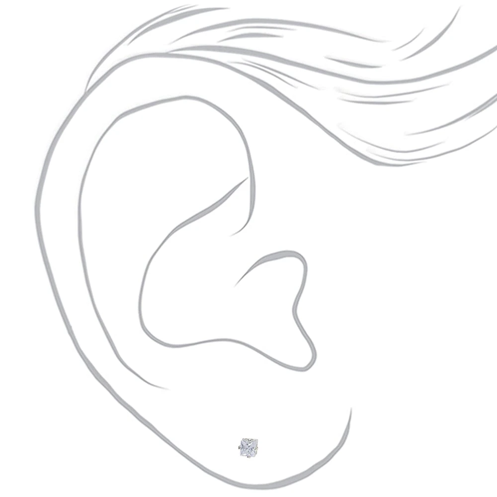Silver-tone Cubic Zirconia Square 3mm Stud Earrings