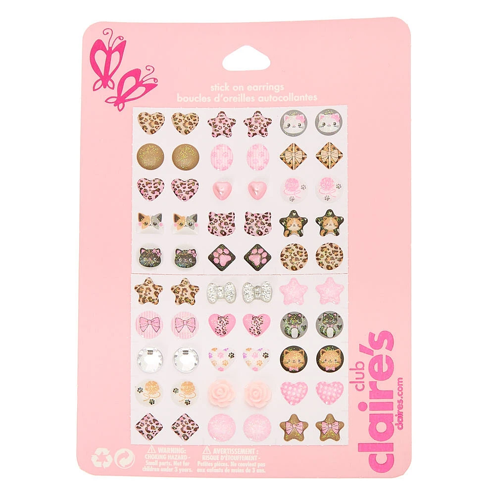 Claire's Club Cheetah Print Stick-On Earrings - 30 Pack
