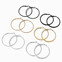 Mixed Metal 50mm Sleek Textured Hoop Earrings - 6 Pack