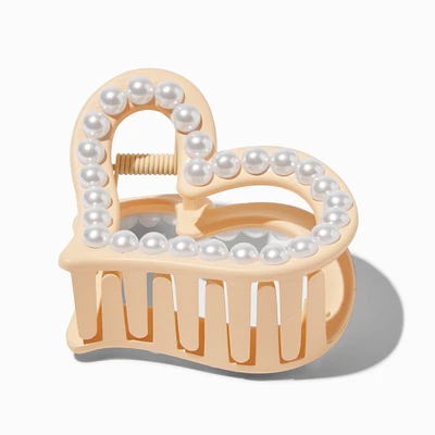 Pearl Cream Heart Hair Claw
