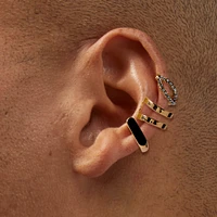 Black Crystal Gold-tone Ear Cuffs - 6 Pack 