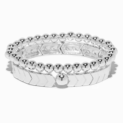 Silver-tone Herringbone Stretch Bracelets - 2 Pack 