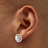 Silver-tone Pearl Compass Stud Earrings 