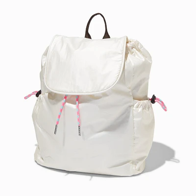 White Nylon Flap Backpack