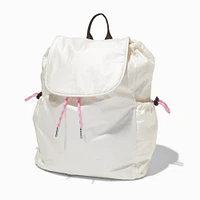 White Nylon Flap Backpack